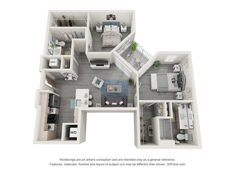 Floor plan for 2 beds, 2 baths, 1015 sqft